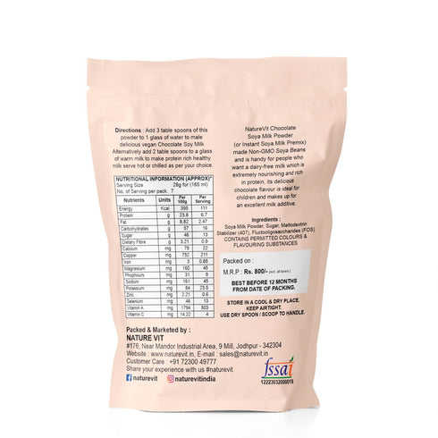 NatureVit Chocolate Soya Milk Powder Vegan| Non-GMO, 25% Protein