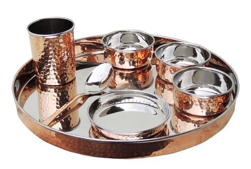 Copper Steel Dinner Thali Set 7 Pcs 2.03Kg