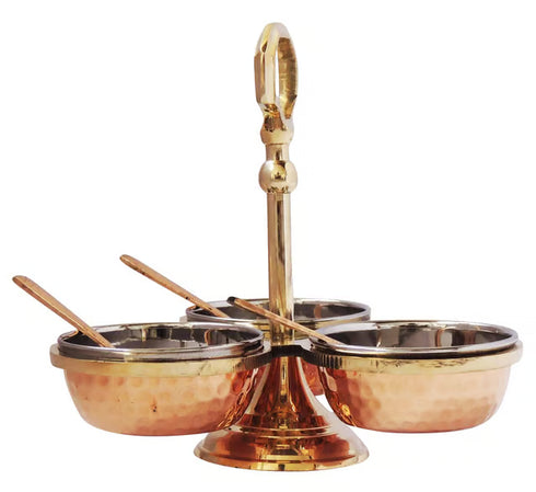 Steel Copper Pickle Bowl Set With Handle