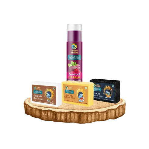 Lakshmi Krishna Naturals Beetroot Lip Balm + Combo of Goat Milk Soap