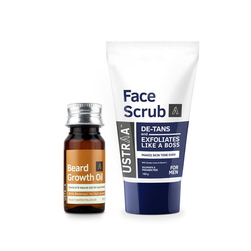 USTRAA Beard Growth Oil and Face Scrub 35ml+100gm