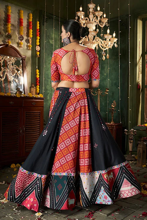 Shubhkala Black Printed with Mirror Work Chaniya Choli for Navratri