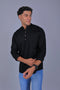 Veshbhoshaa Bluebird Men'S Short Kurta In Black - 100% Pure Cotton