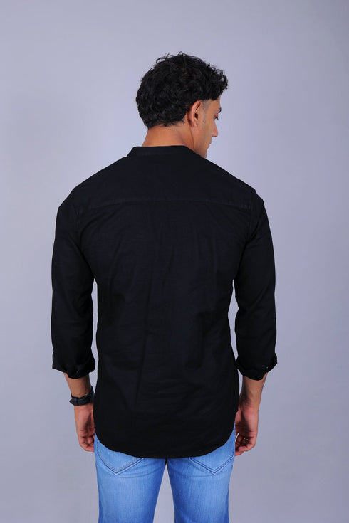 Veshbhoshaa Bluebird Men'S Short Kurta In Black - 100% Pure Cotton