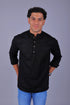 Veshbhoshaa Bluebird Men'S Short Kurta In Black - 100% Pure Cotton