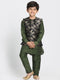 JBN CREATION Boys' Dark Green Cotton Silk Blend Kurta, Nehru Jacket and Pyjama Set