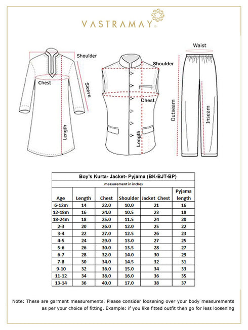 JBN CREATION Boys' Dark Green Cotton Silk Blend Kurta, Nehru Jacket and Pyjama Set