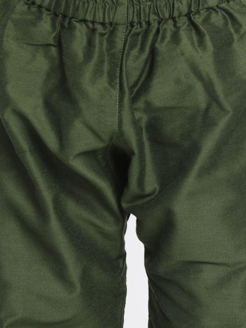 JBN CREATION Boys' Dark Green Cotton Silk Blend Kurta, Nehru Jacket and Pyjama Set