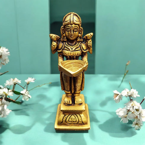 Tamas Brass Lady Holding a Lamp Statue