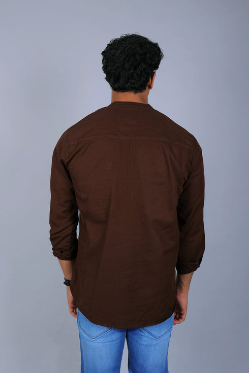 Veshbhoshaa Bluebird Men'S Short Kurta In Brown - 100% Pure Cotton