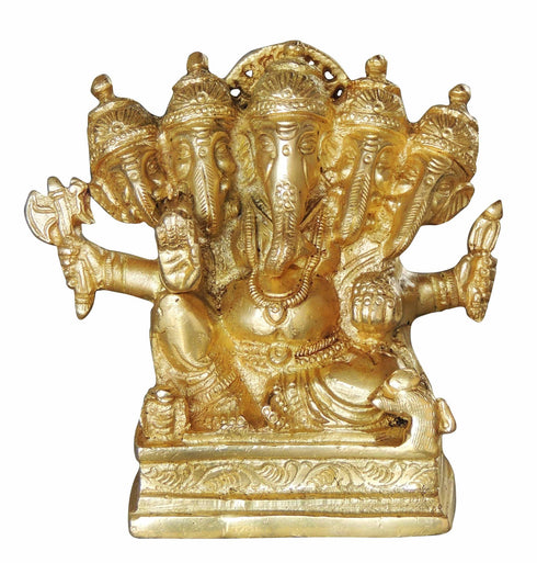 Brass Panchmukhi Ganesh Ji God Statue 1.12kg