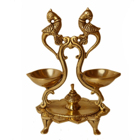 Brass Peacock Diya Oil Lamp 2 Wicks 0.7kg