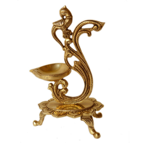 Brass Peacock Diya Oil Lamp 1 Wick 0.8kg