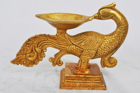 Brass Peacock Diya Oil Lamp 1 Wick 0.81kg