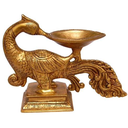 Brass Peacock Diya Oil Lamp 1 Wick 0.81kg