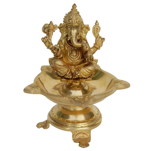 Brass Ganesha Oil Lamp Deepak 6 Wicks 2.25kg