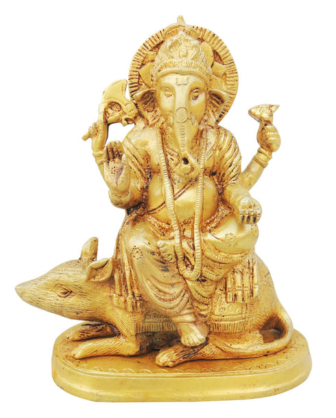 Brass Ganesh Statue Sitting On Rat 1.86kg