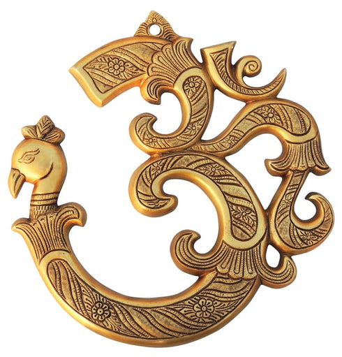 Brass Wall Hanging Om With Peacock Statue 2.57Kg