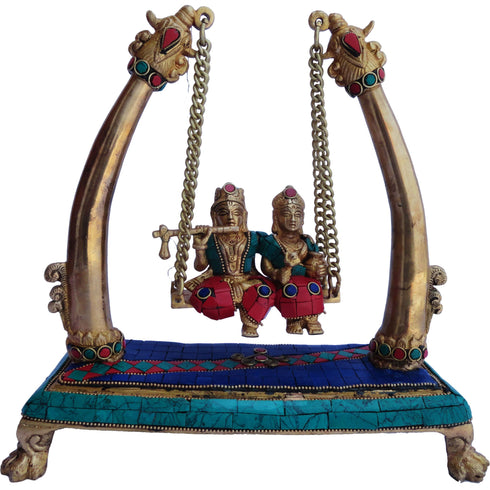 Brass Radha Krishna Jhula Stone God Statue 3.326Kg