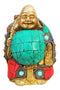 Brass Laughing Buddha Statue With Turquoise Coral 0.485Kg