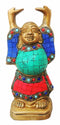 Brass Laughing Buddha Statue With Turquoise Coral 1.77Kg