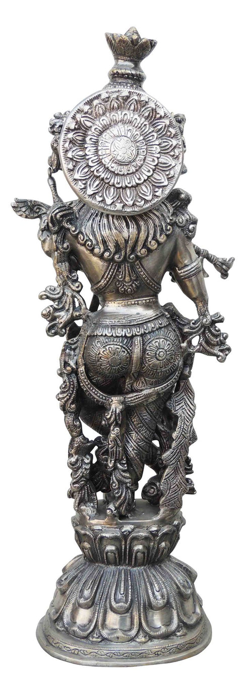 Brass Krishna Statue With Silver Antique Finish 11.335Kg
