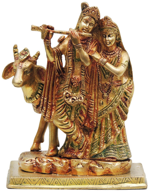 Brass Radha Krishna With Gaye God Statue 1.9Kg