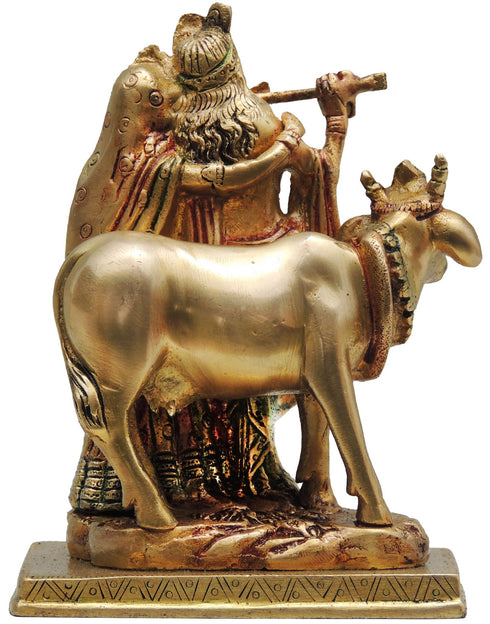 Brass Radha Krishna With Gaye God Statue 1.9Kg