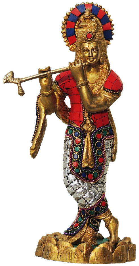 Brass Krishna Stone Idol 2.168Kg