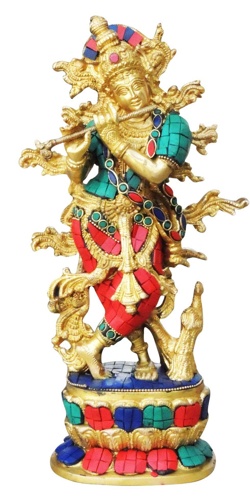 Brass Krishna Stone Idol 3.37Kg