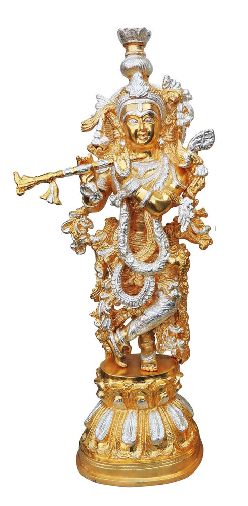 Brass Krishna In Two Tone Finish Statue 8.655Kg