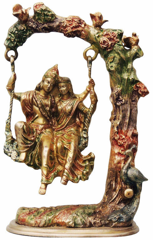 Brass Radha Krishna Jhula Colour God Idol 16.154Kg