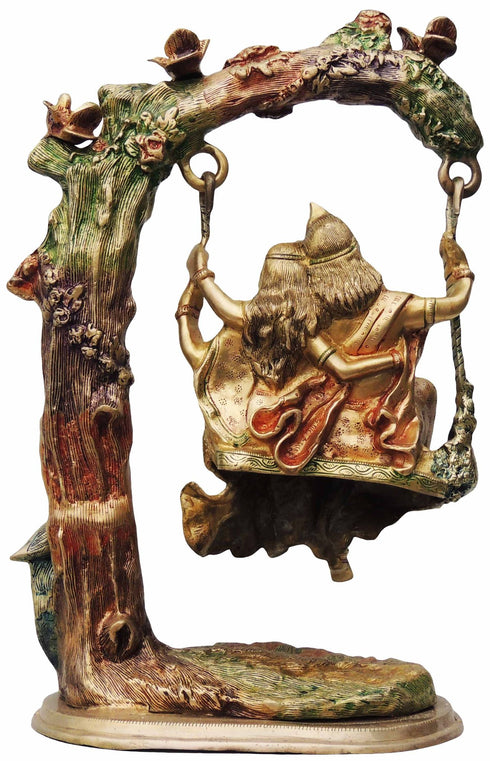 Brass Radha Krishna Jhula Colour God Idol 16.154Kg