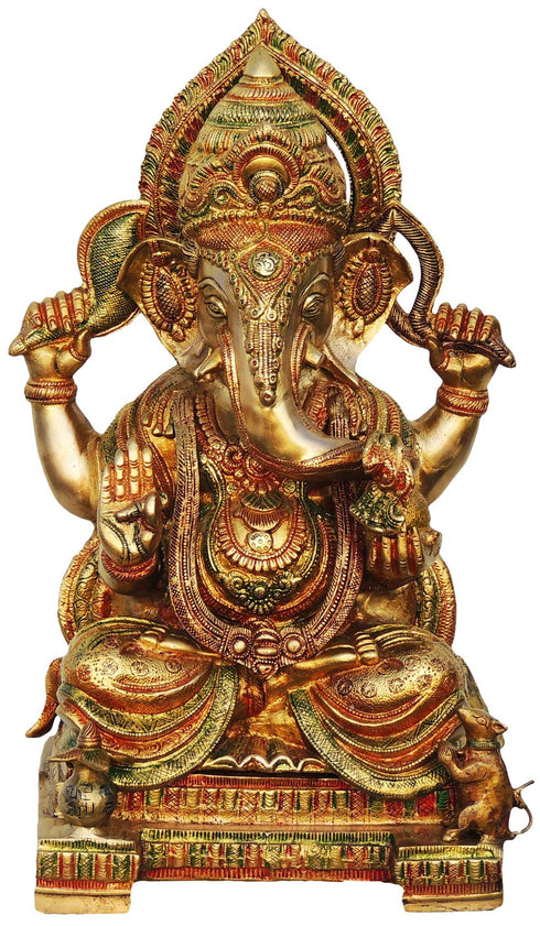 Brass Ganeshji With Base God Idol Statue 16.118Kg