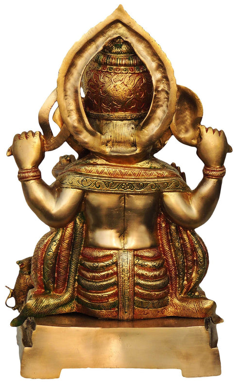 Brass Ganeshji With Base God Idol Statue 16.118Kg