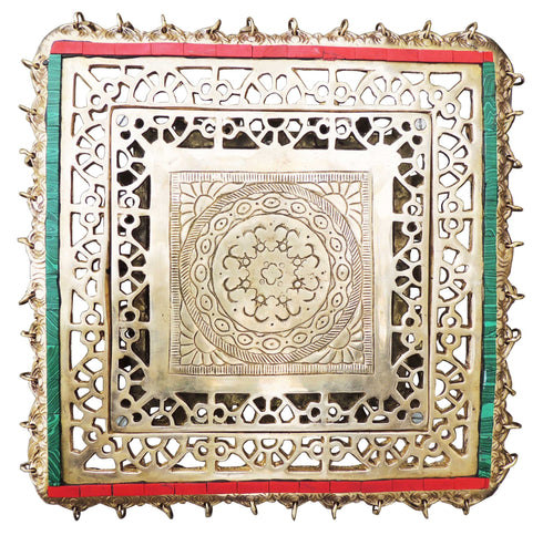 Brass Stool For God With Turquoise Coral 19.89Kg