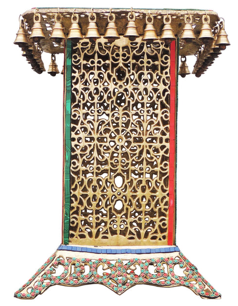 Brass Stool For God With Turquoise Coral 19.89Kg