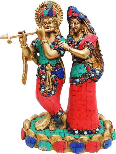 Brass Radha Krishna Base Stone Work Idol 4.364Kg
