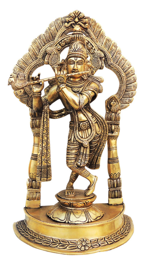 Brass Krishna Standing Darbar Sf Antique 5.24Kg