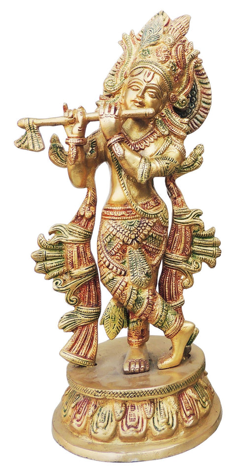 Brass Krishna Colour Statue 3.34Kg