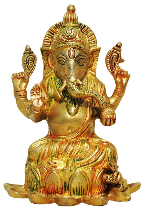 Brass Lotus With Ganesh God Idol 1.31Kg