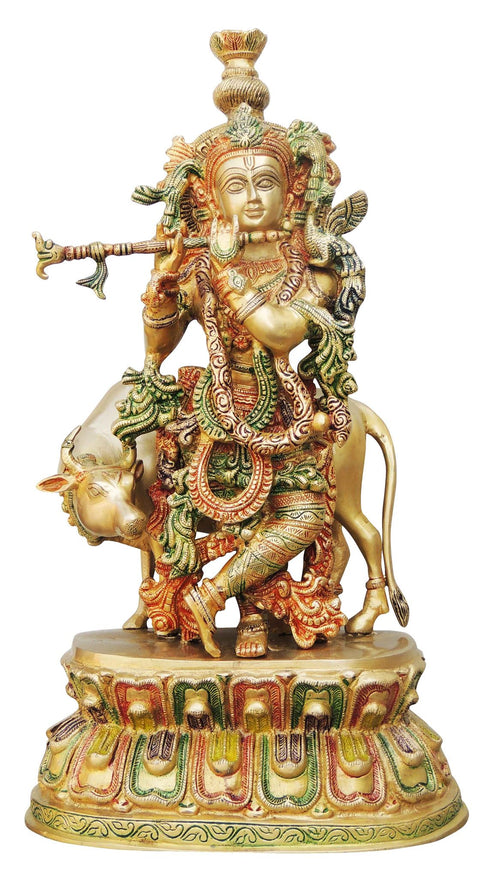 Brass Krishna With Cow Big Idol 15Kg