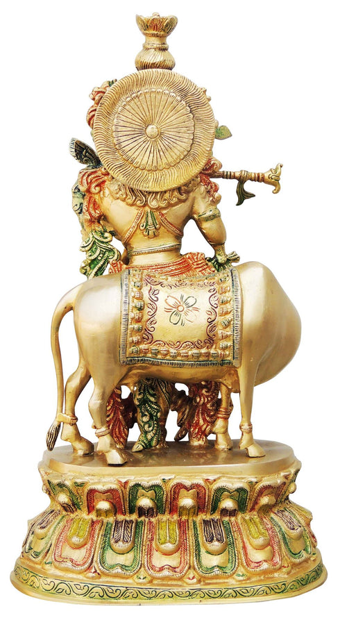 Brass Krishna With Cow Big Idol 15Kg