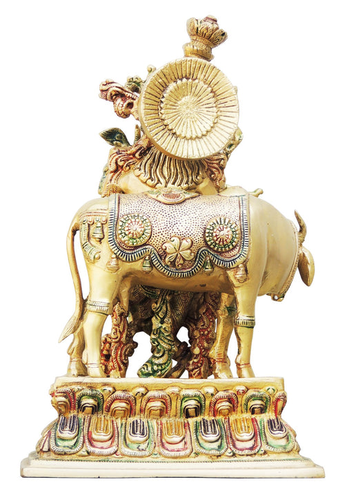 Brass Krishna With Cow Big Idol 8.26Kg