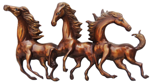 Brass Three Horse Wall Hanging Statue 8.96Kg