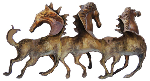 Brass Three Horse Wall Hanging Statue 8.96Kg