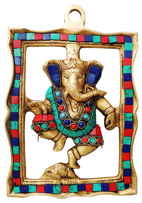 Brass Wall Hanging Ganesh Statue With Coral 0.98Kg