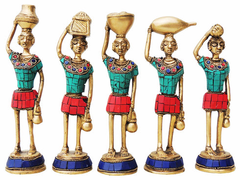Brass Rajasthani Musical Statue Set Of 5 Pcs 0.4Kg