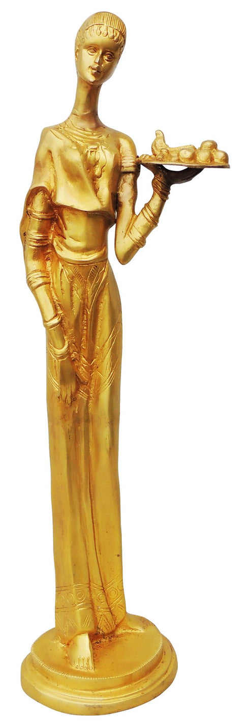 Brass Lady With Fruits Statue 2.84Kg