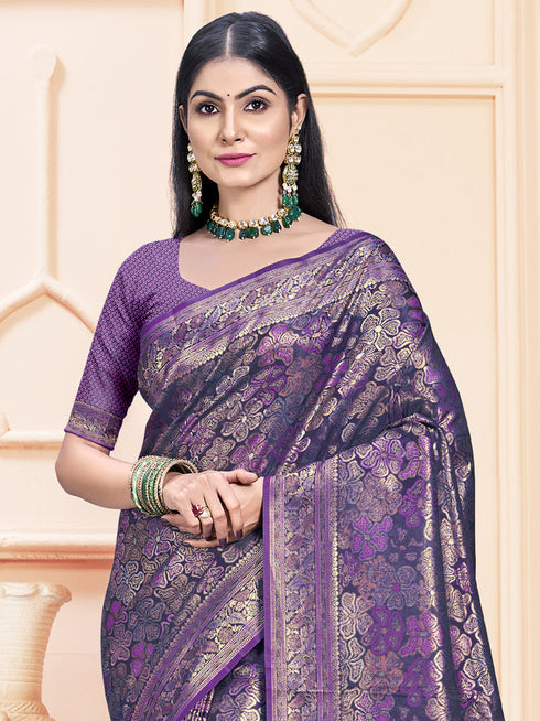 Deeva Sarees Lavender Satin Silk Saree